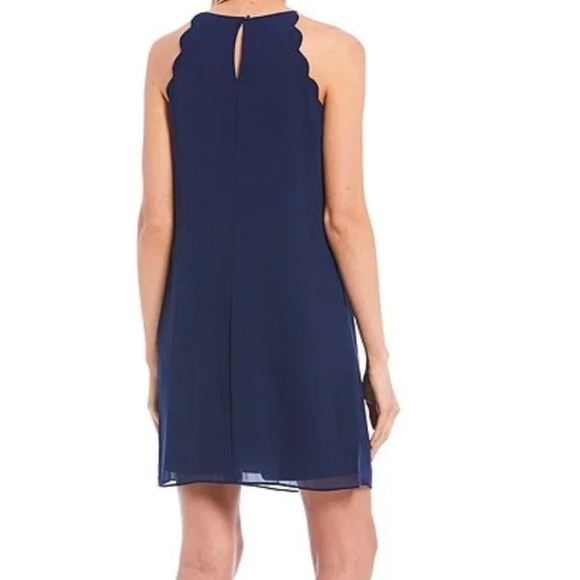 IN San Francisco Scalloped Shift halter Dress Navy Blue L - Picture 2 of 11